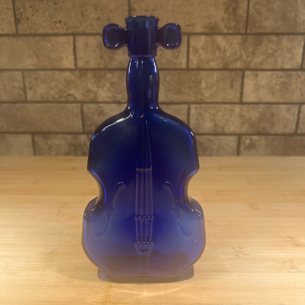 Vintage 1940s-50s Cobalt Blue Glass Violin Bottle Maryland Glass Corporation